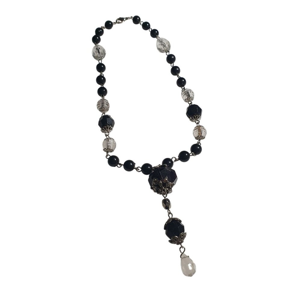 Vintage Beaded Necklace Drop Pendant Faceted Beads Lobster Clasp Jewelry Gift